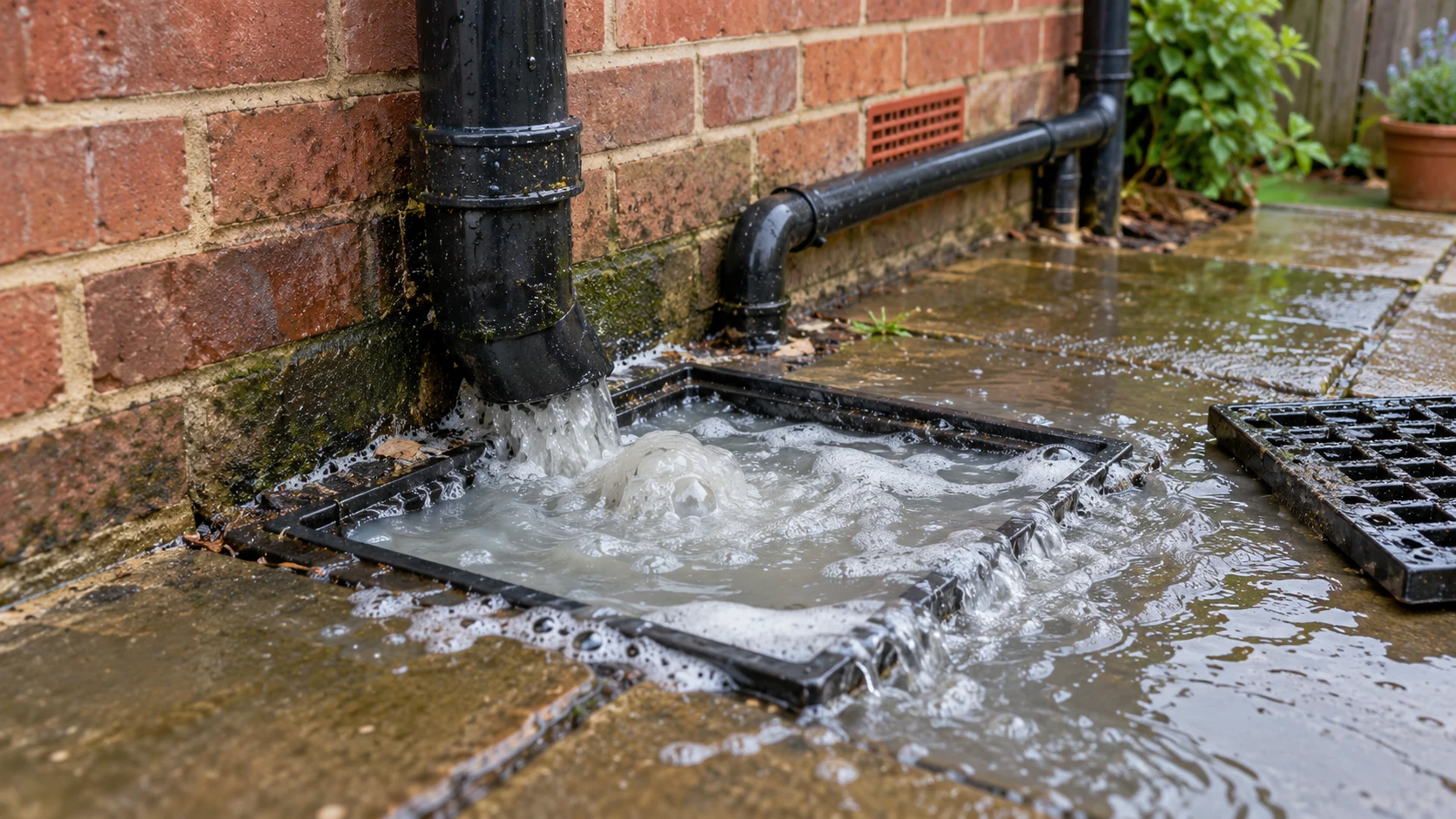 Outside gully overflowing