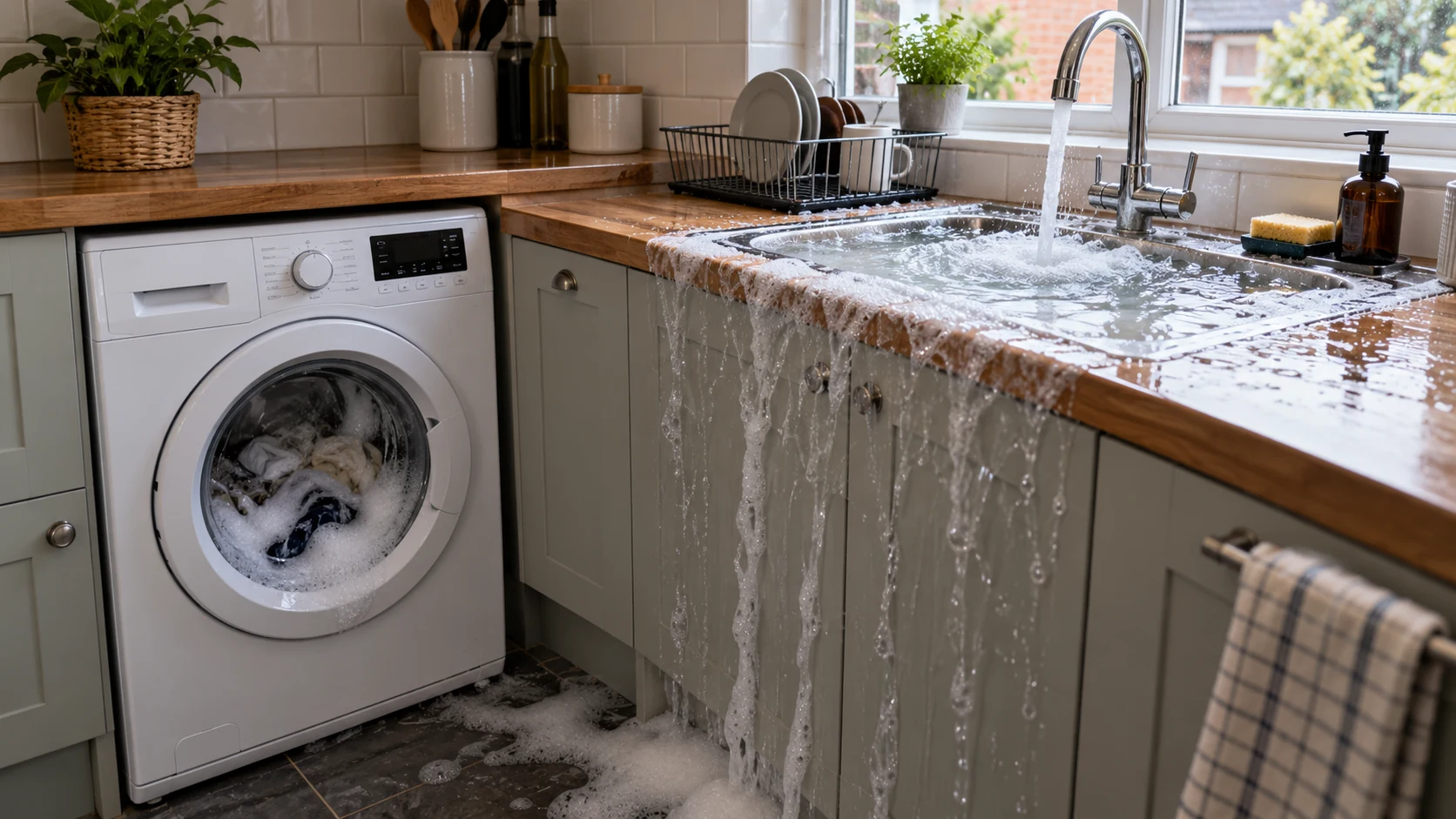 Washing machine floods sink