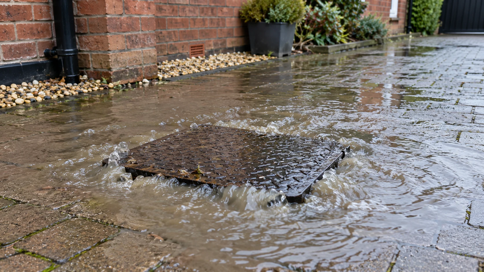 Water escaping from manhole